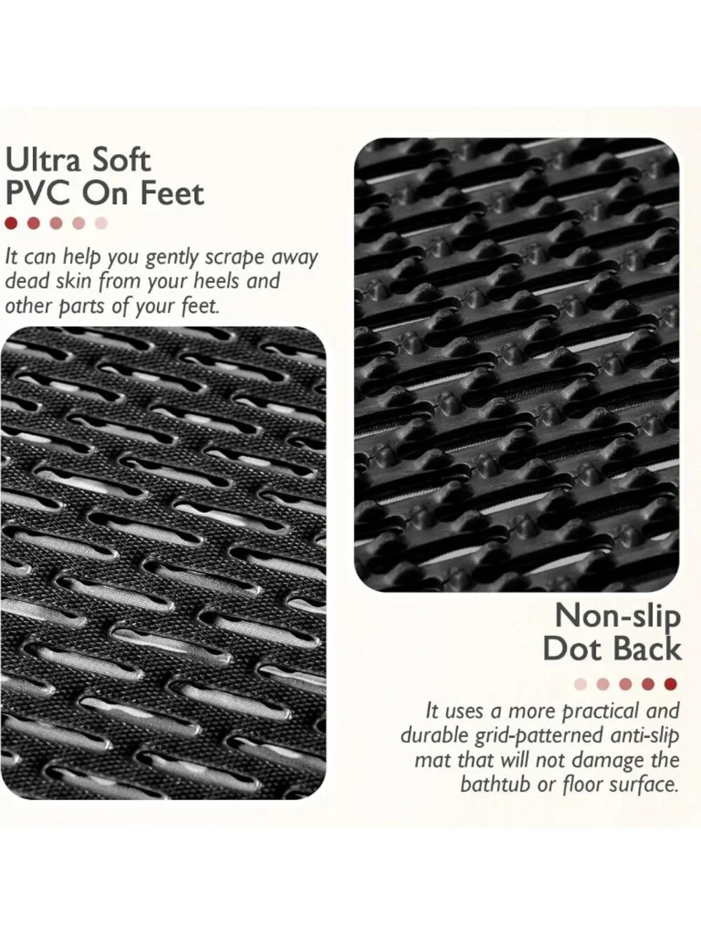 Extra Large Non-Slip Bath Mat, Fast-Dry PVC Shower Mat with Drain Holes, 32